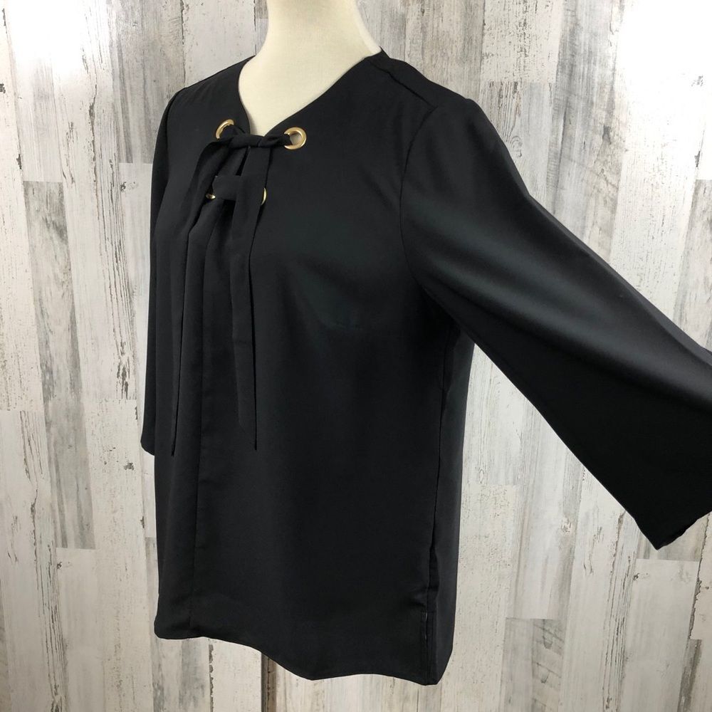 Chico’s Women's Black Tie Front 3/4 Sleeve Blouse Size Medium